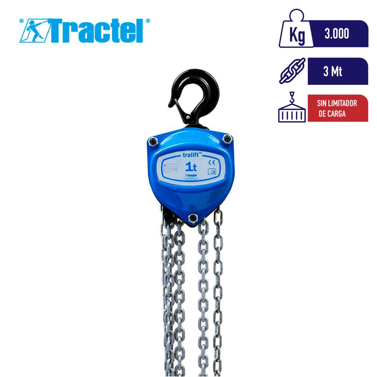 TECLE MANUAL DE CADENA TRALIFT SIN LIMITADOR 3000Kg 0
