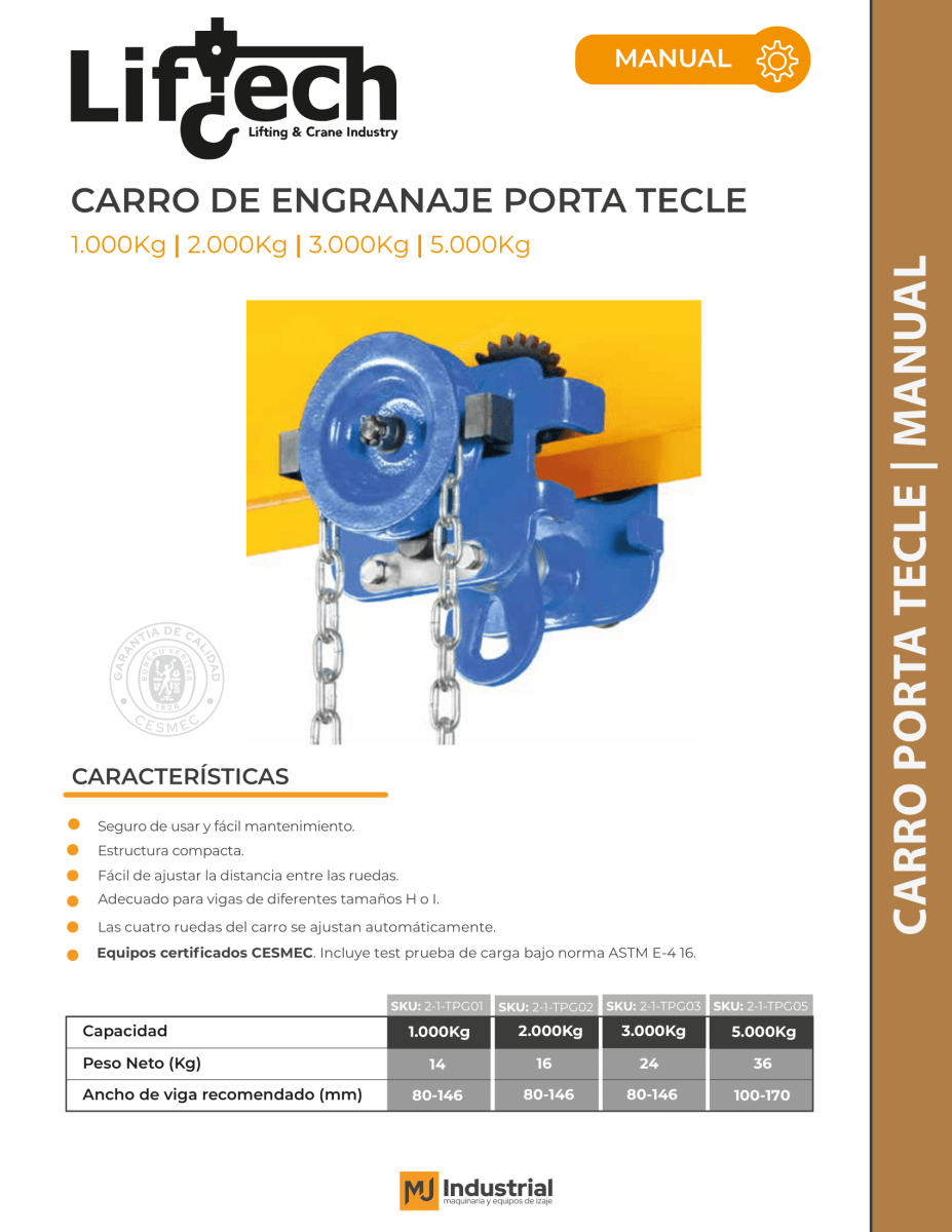 CARRO MANUAL DE ENGRANAJE TPG 3000Kg2