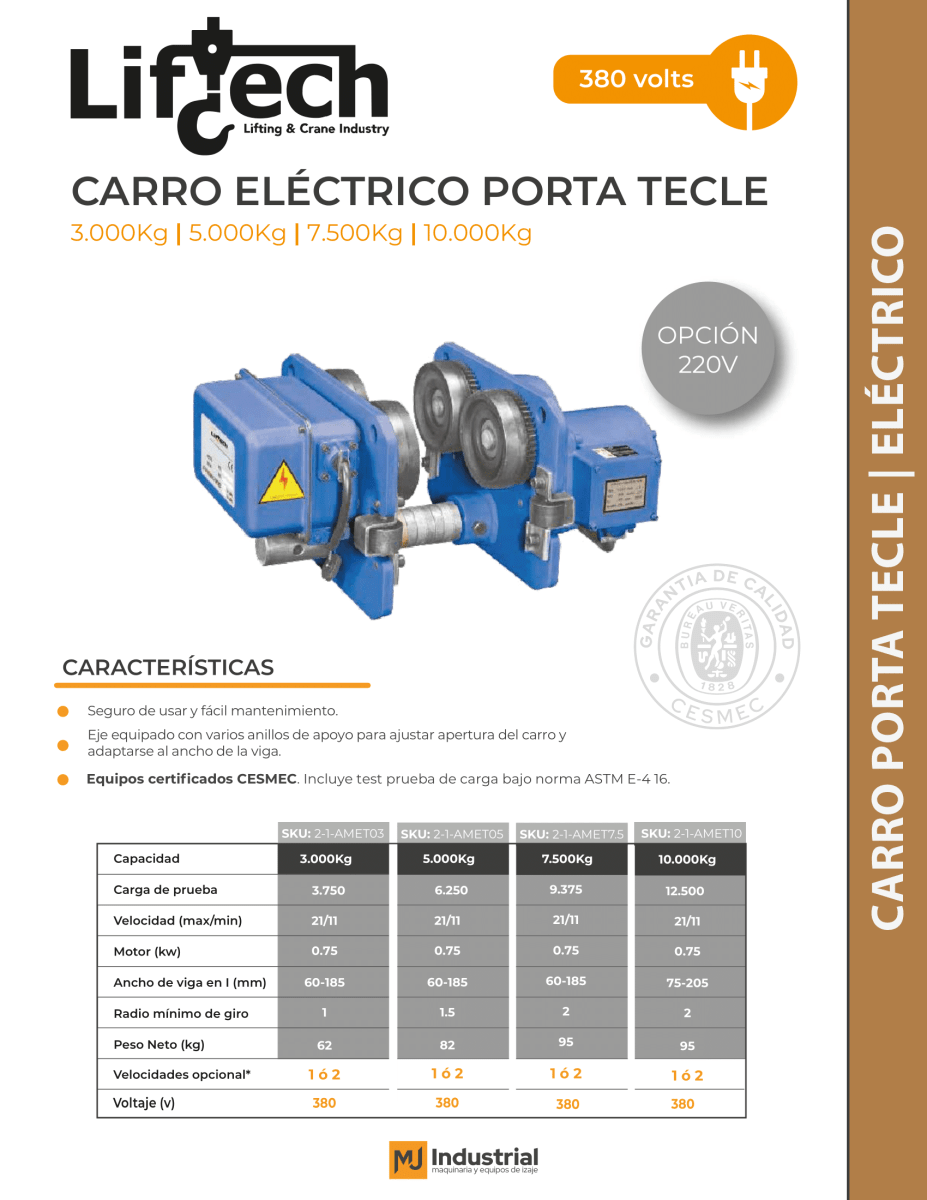 CARRO ELECTRICO 220V AMET 3000Kg, 1Vel2