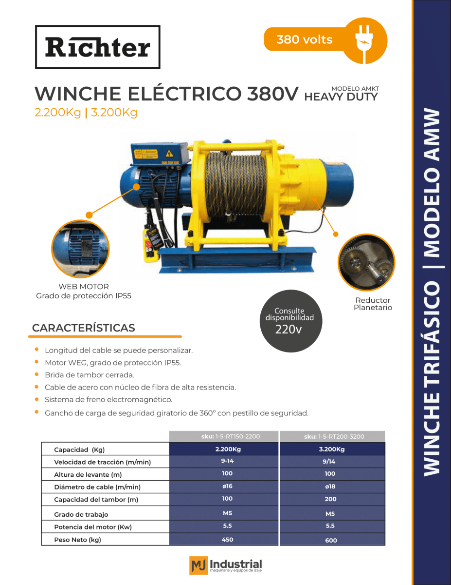 WINCHE AMW 380V 2200Kg 150m2