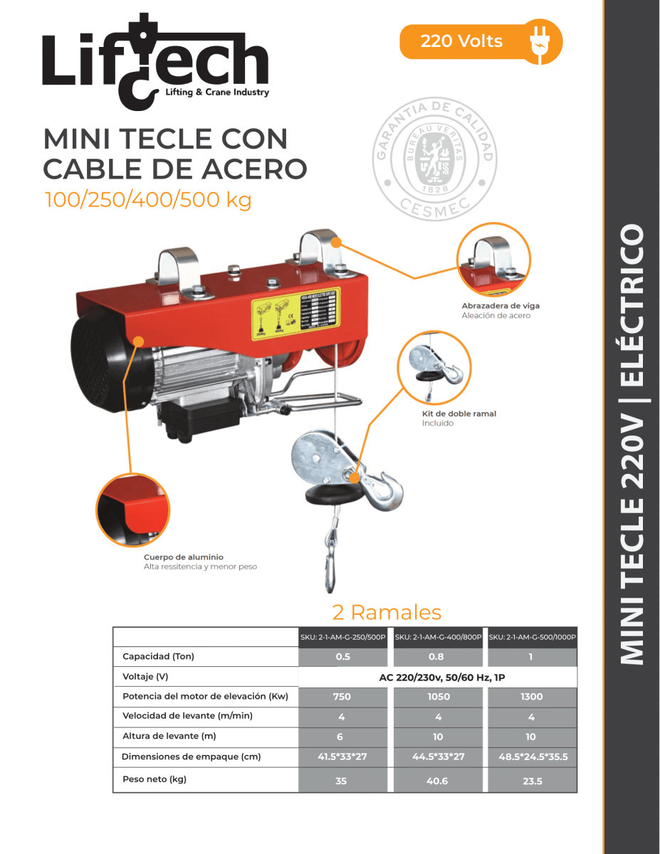 MINI TECLE AM-G 220V 400kg (1R) / 800kg (2R)2