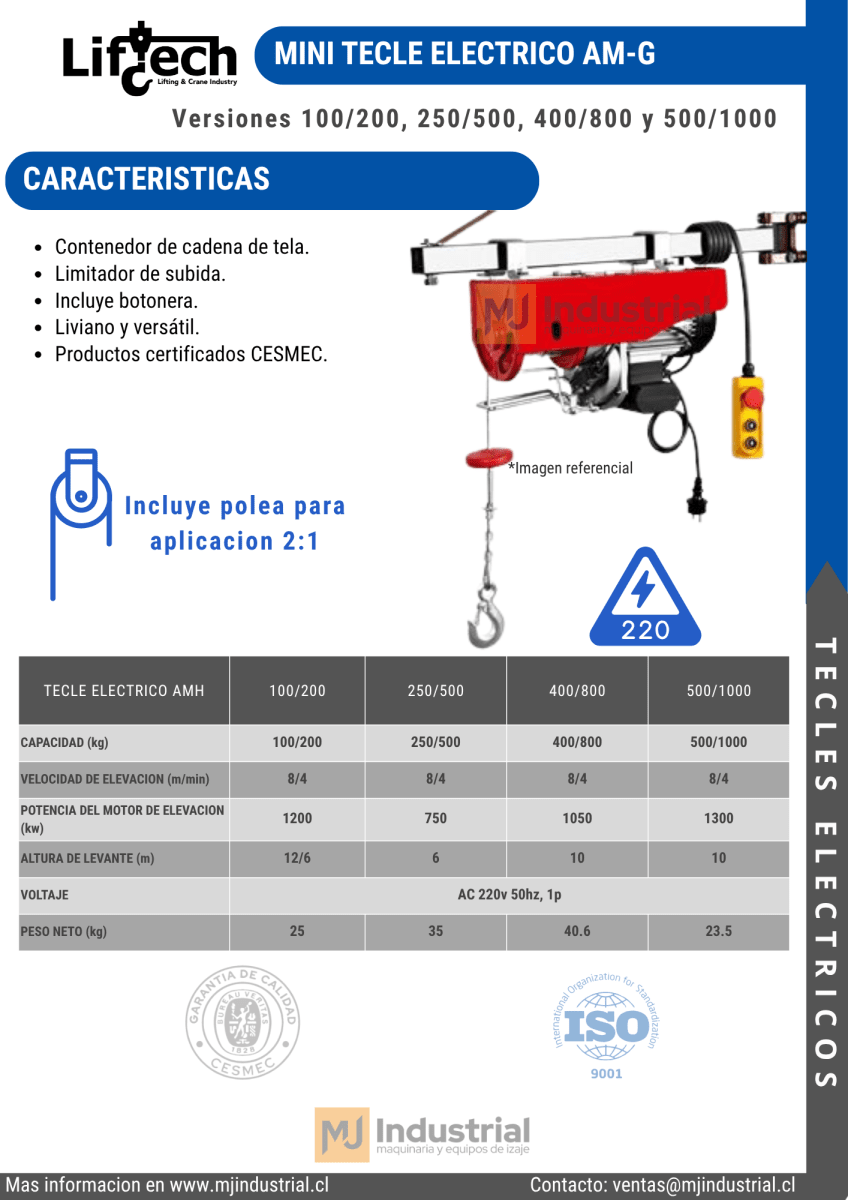 MINI TECLE AM-G 220V 500kg (1R) / 1000kg (2R)1