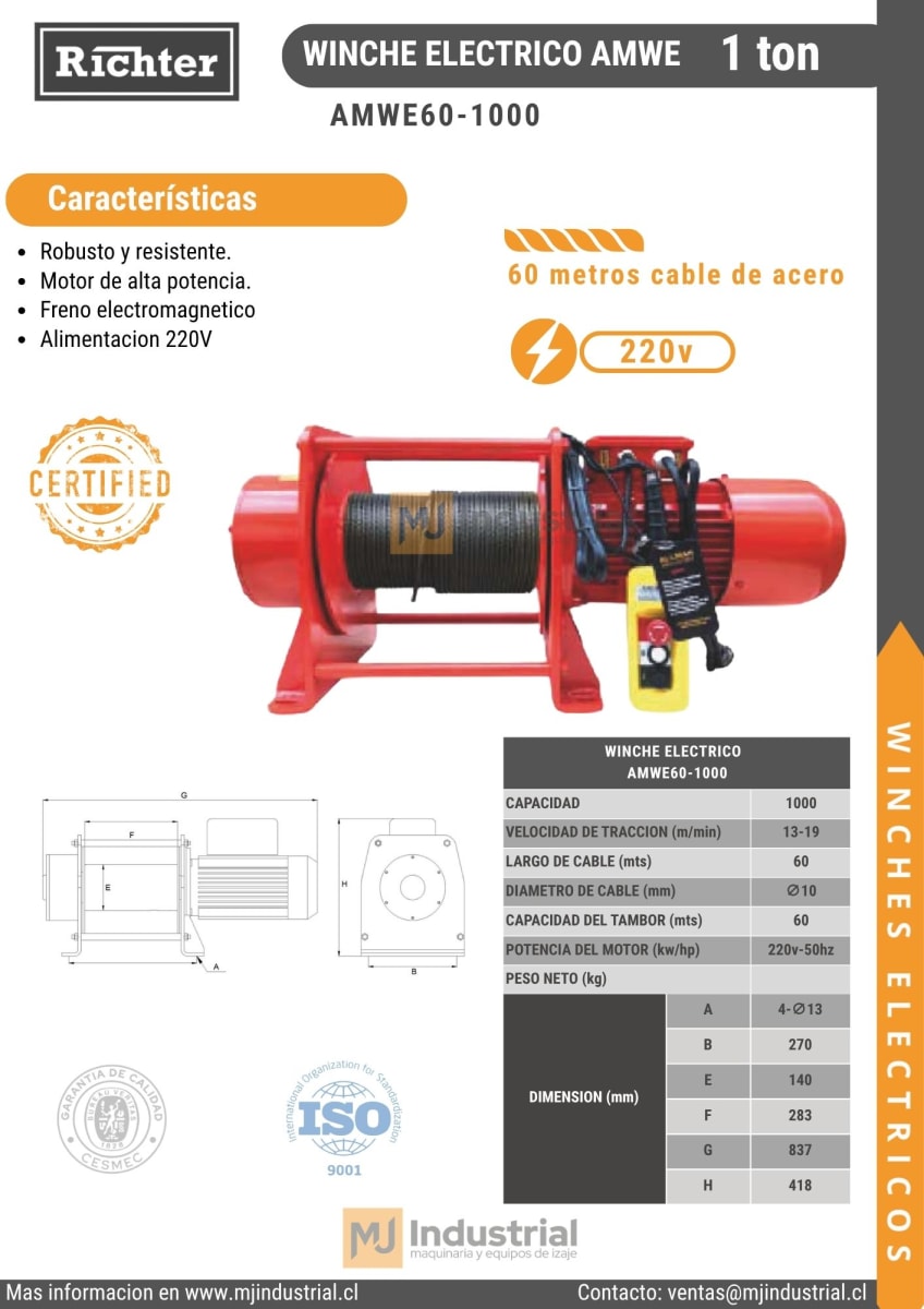WINCHE AMWE 220V 1000Kg x 100m1
