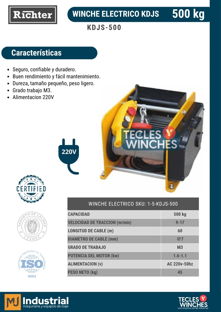 WINCHE KDJS 220V 500Kg modelo cuadrado2
