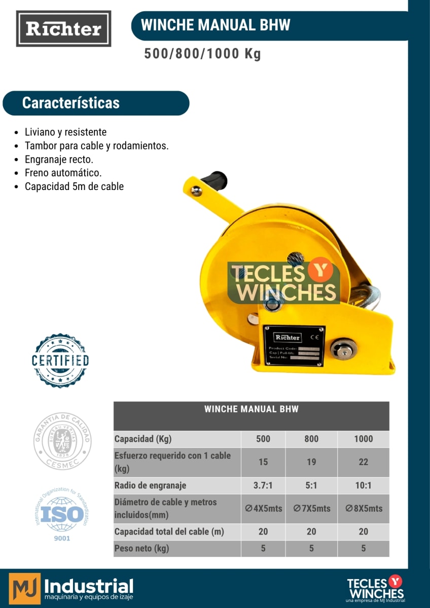 WINCHE MANUAL BHW 800Kg2