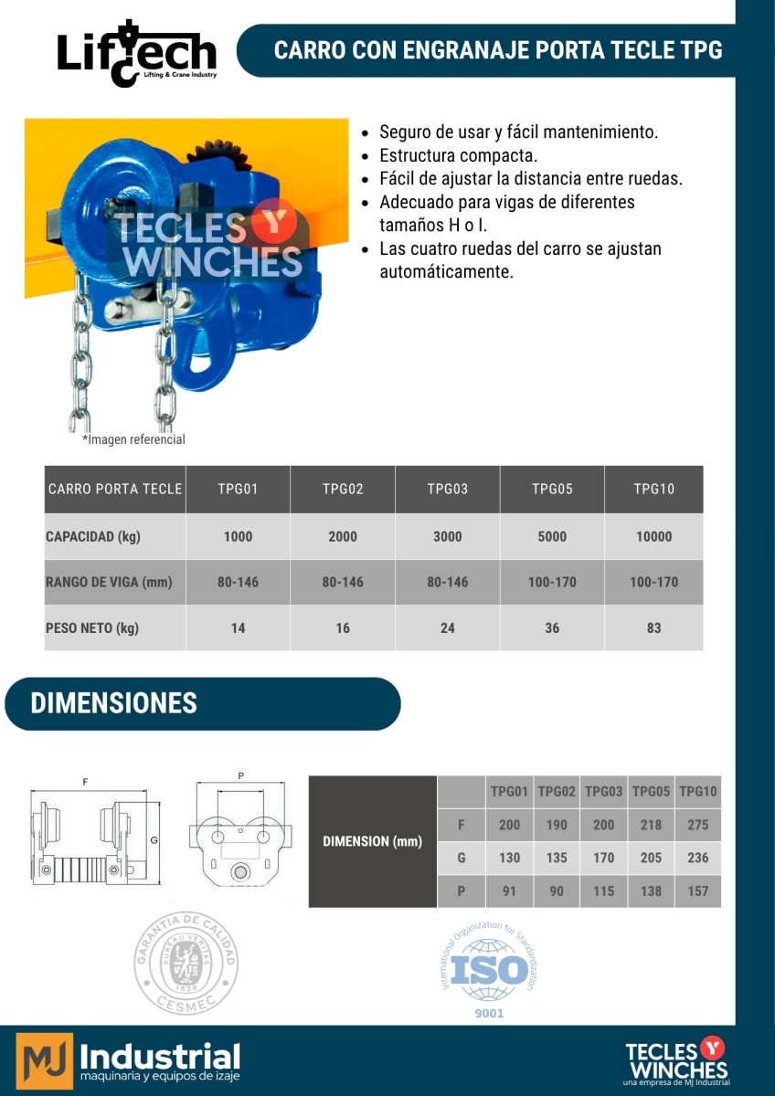CARRO MANUAL DE ENGRANAJE TPG 1000Kg2
