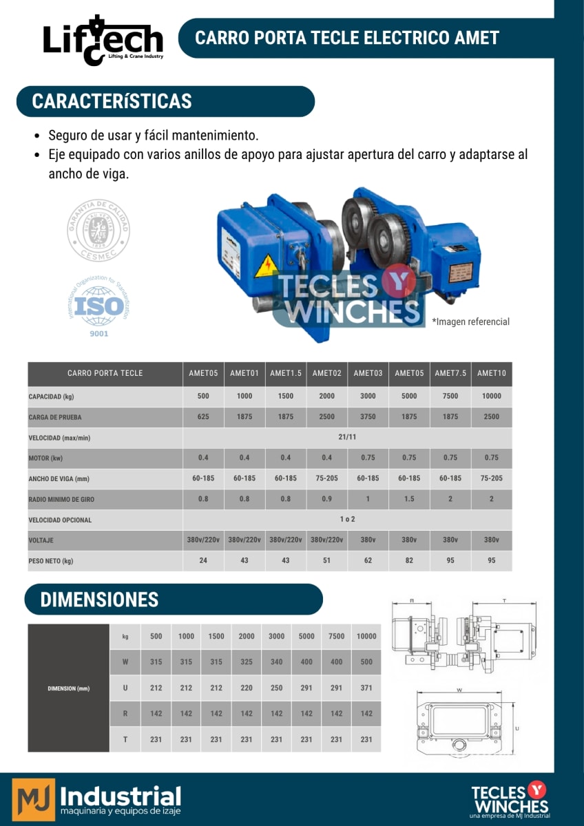 CARRO ELECTRICO 220V AMET 1000Kg, 1Vel2