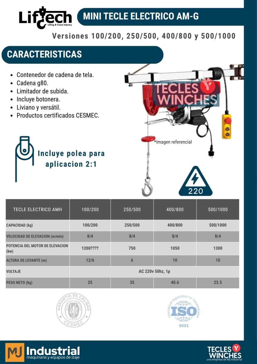 MINI TECLE AM-G 220V 500kg (1R) / 1000kg (2R)2