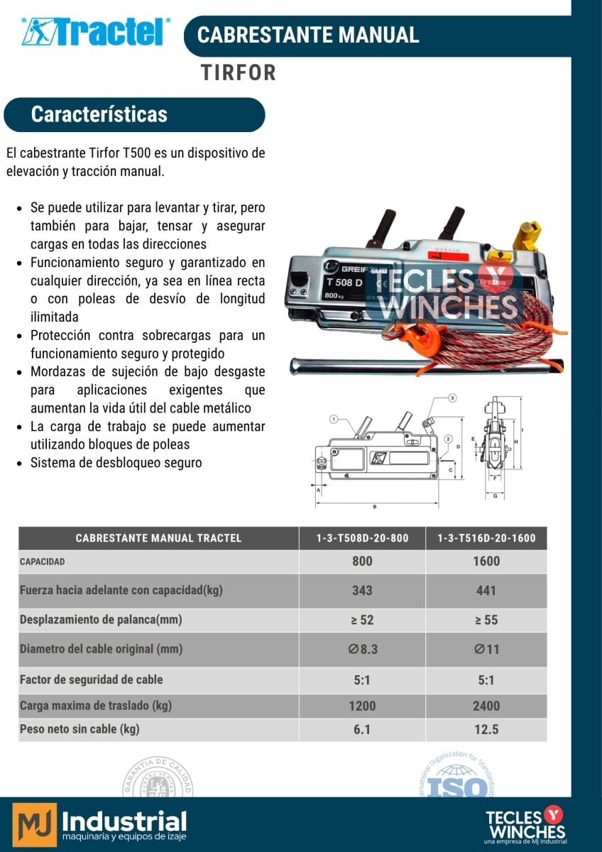 CABRESTANTE MANUAL TIRFOR c/20m TRACTEL 800Kg2