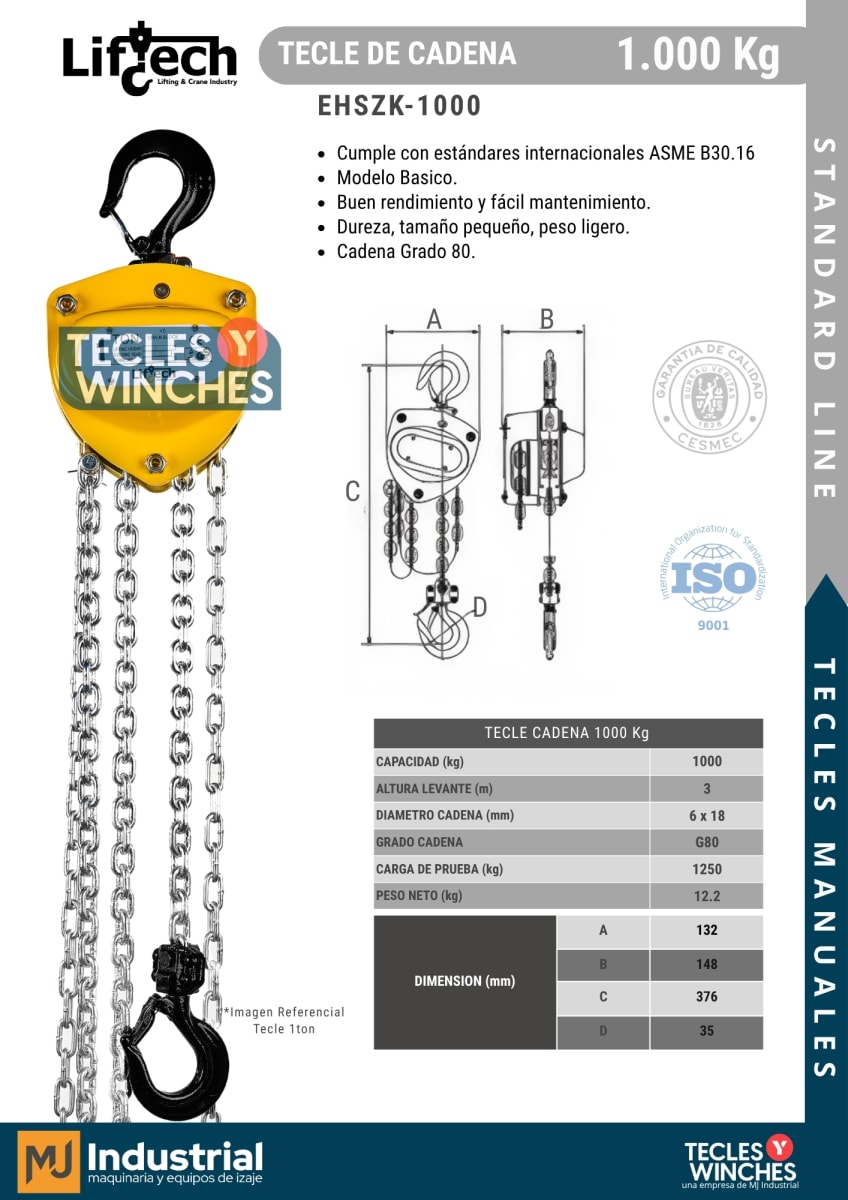 TECLE MANUAL DE CADENA STANDARD 1000Kg2