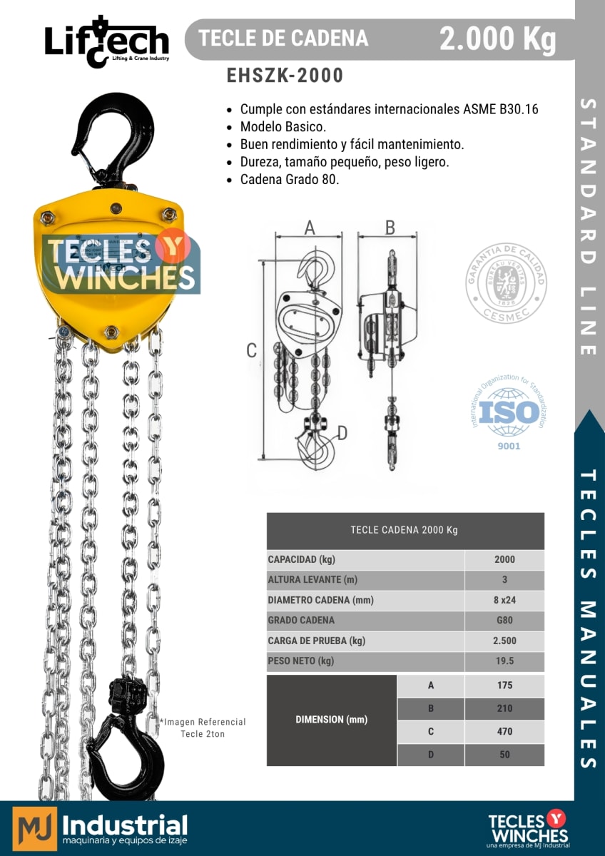 TECLE MANUAL DE CADENA STANDARD 2000Kg2