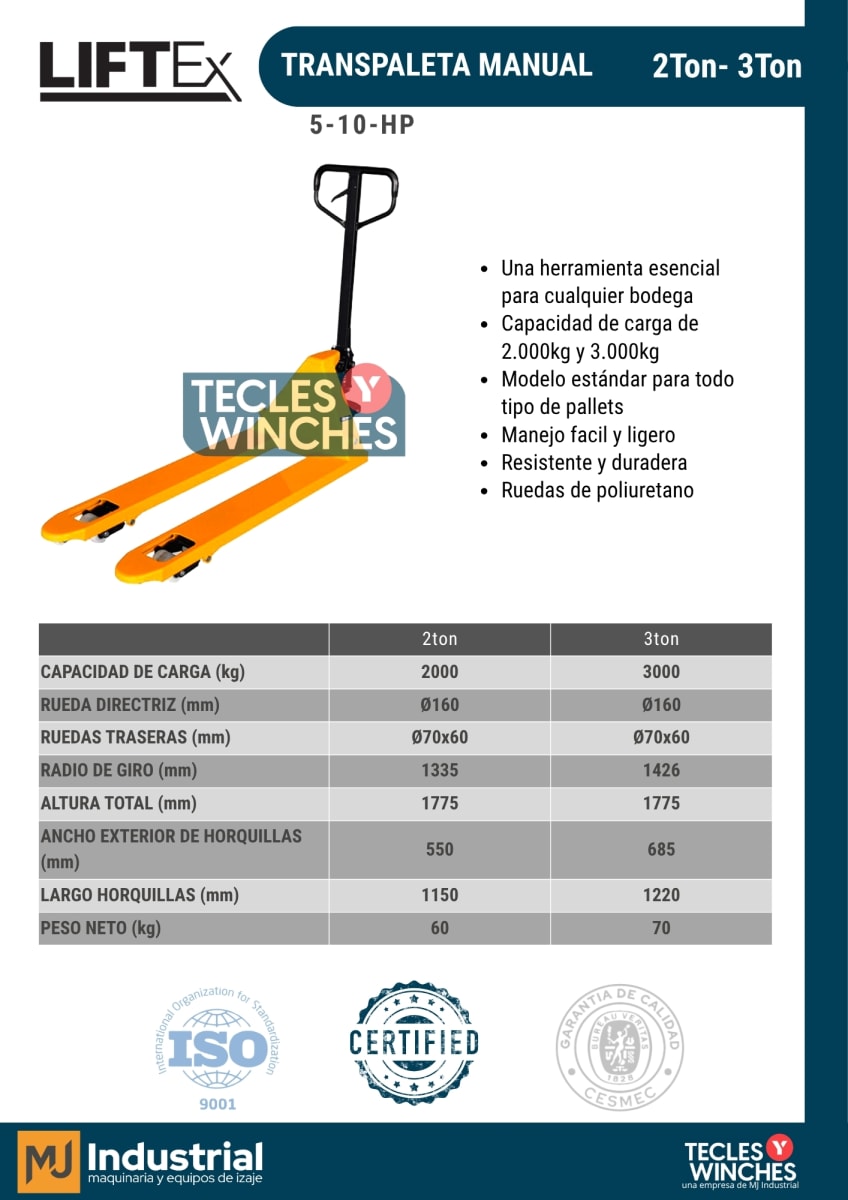 Transpaleta Marca LIFTEX3000KG2