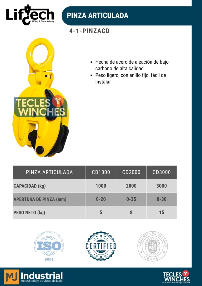 PINZA ARTICULADA VERTICAL PINZACD 1000Kg2