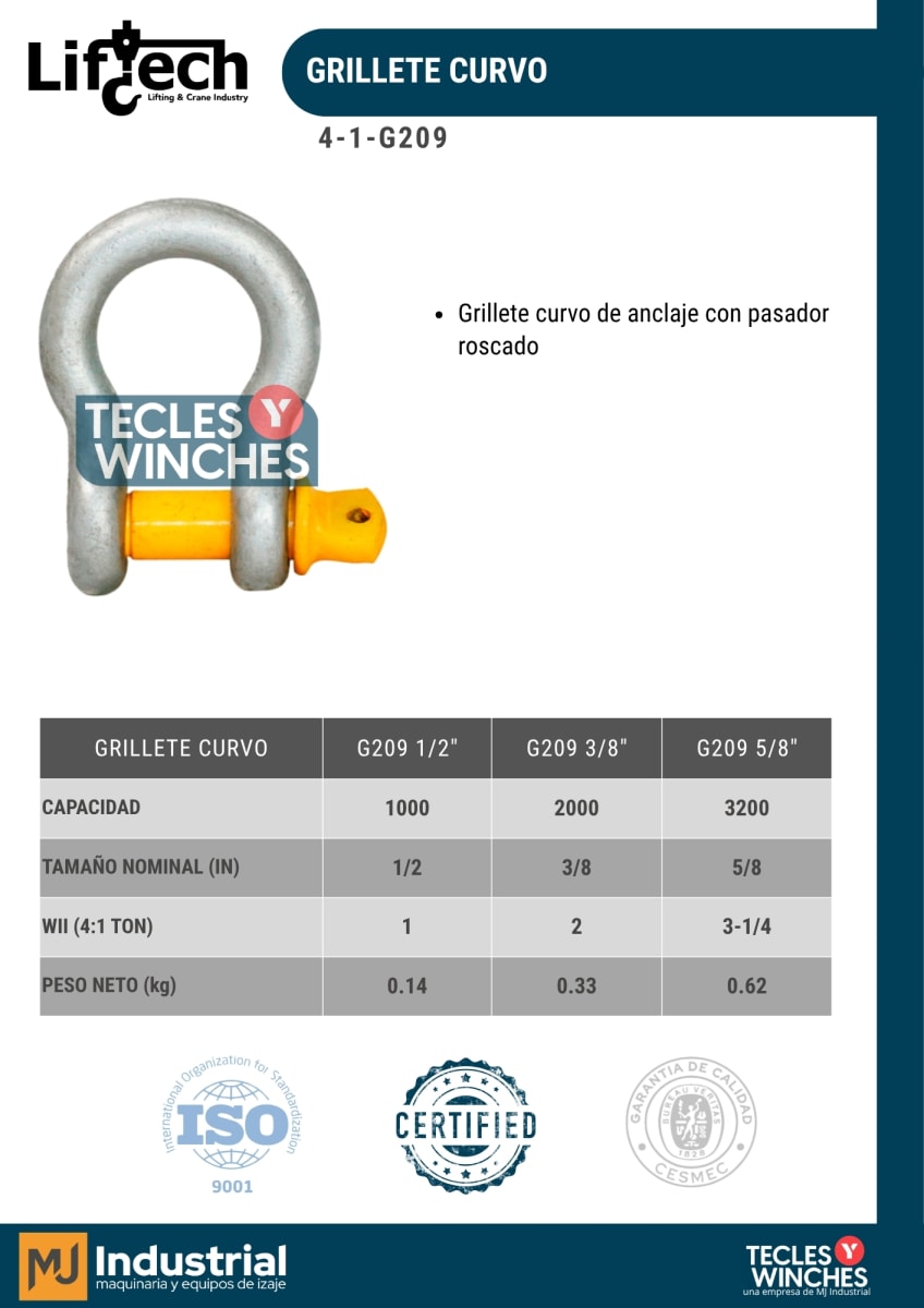 GRILLETE CURVO G209 3/8 (1 Ton)2