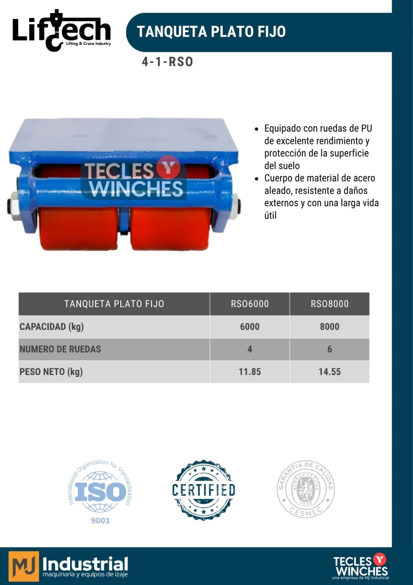 TANQUETA O PATIN DE CARGA Plato fijo  (RSO) 6Ton2