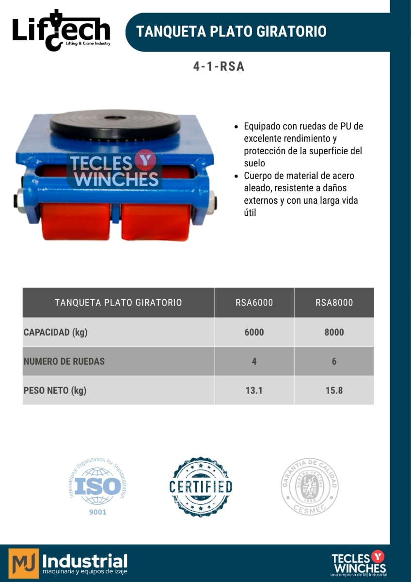 TANQUETA O PATIN DE CARGA Plato giratorios(RSA) 8Ton2