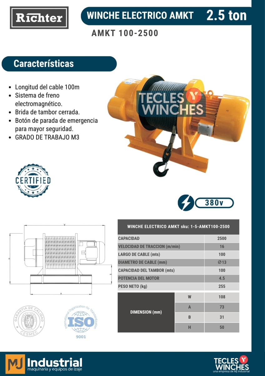 WINCHE AMKT 380V 2500Kg 100m2