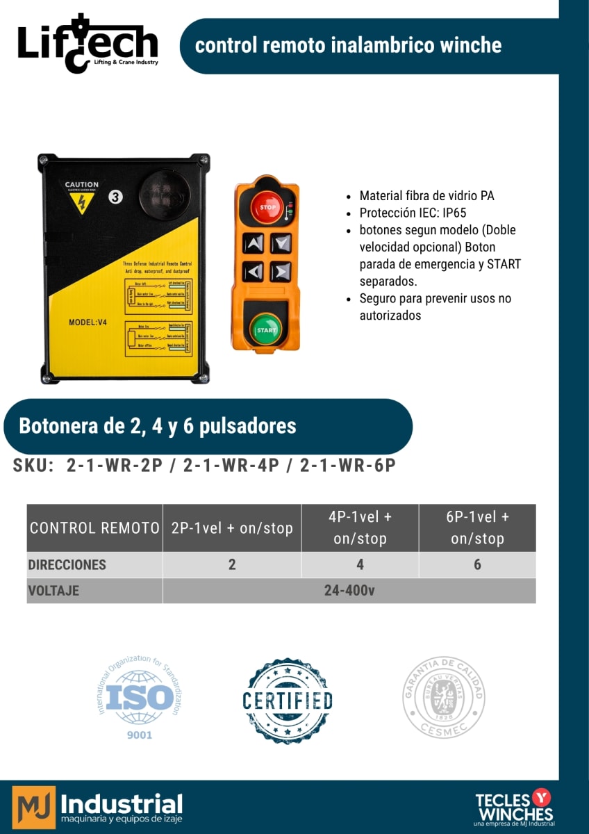 Control remoto inalámbrico 4P-1vel + on/stop para 220v2