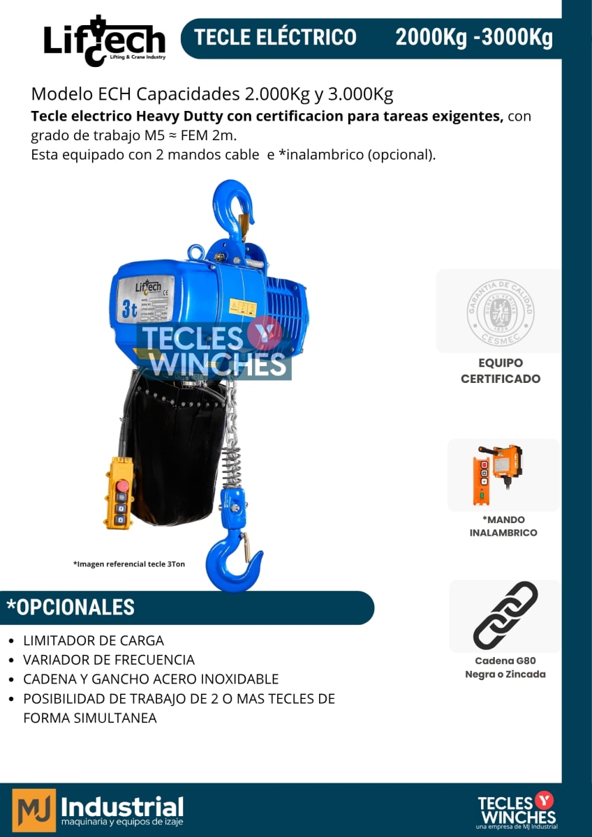 TECLE ELECTRICO ECH 380V  1000Kg,1 Ramal 2 Vel2