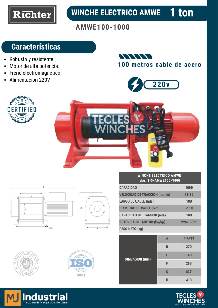 WINCHE AMWE 380V 2.000Kg x 100m2