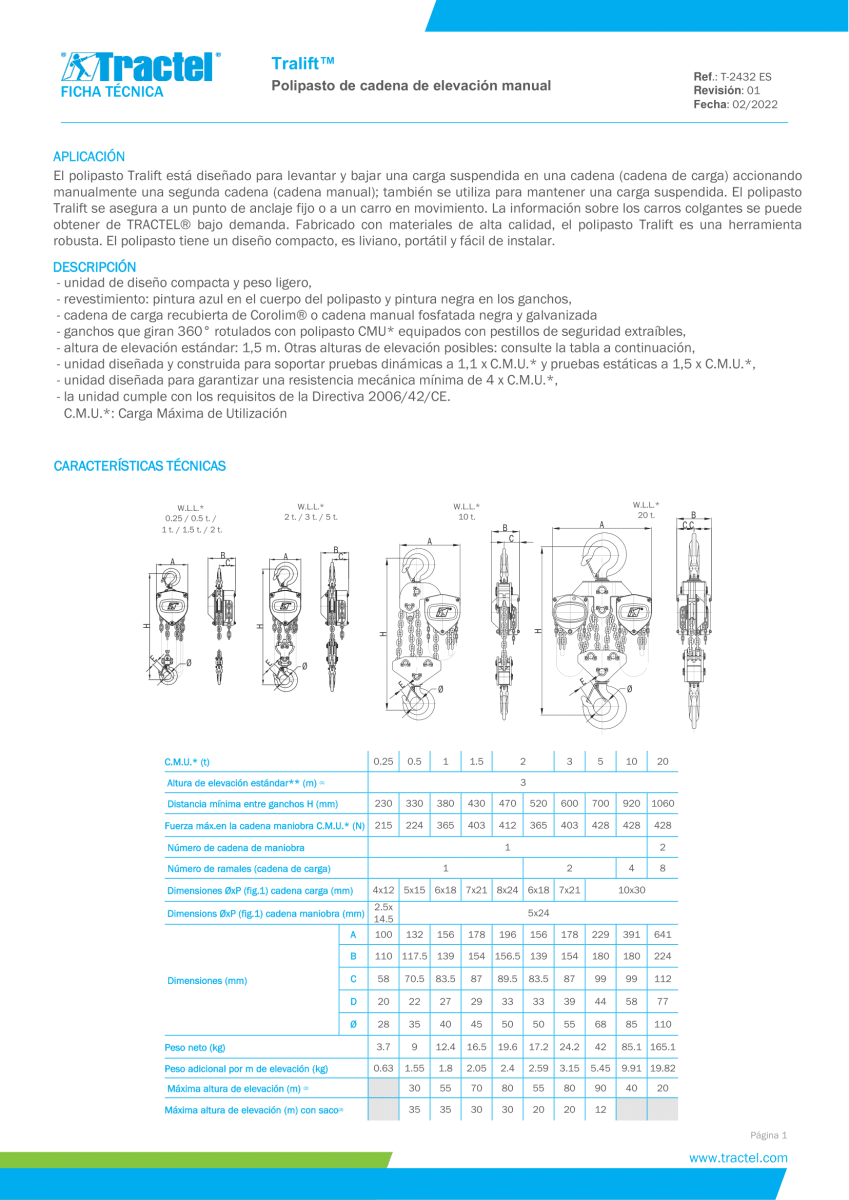 TECLE MANUAL DE CADENA TRALIFT SIN LIMITADOR 5000Kg2