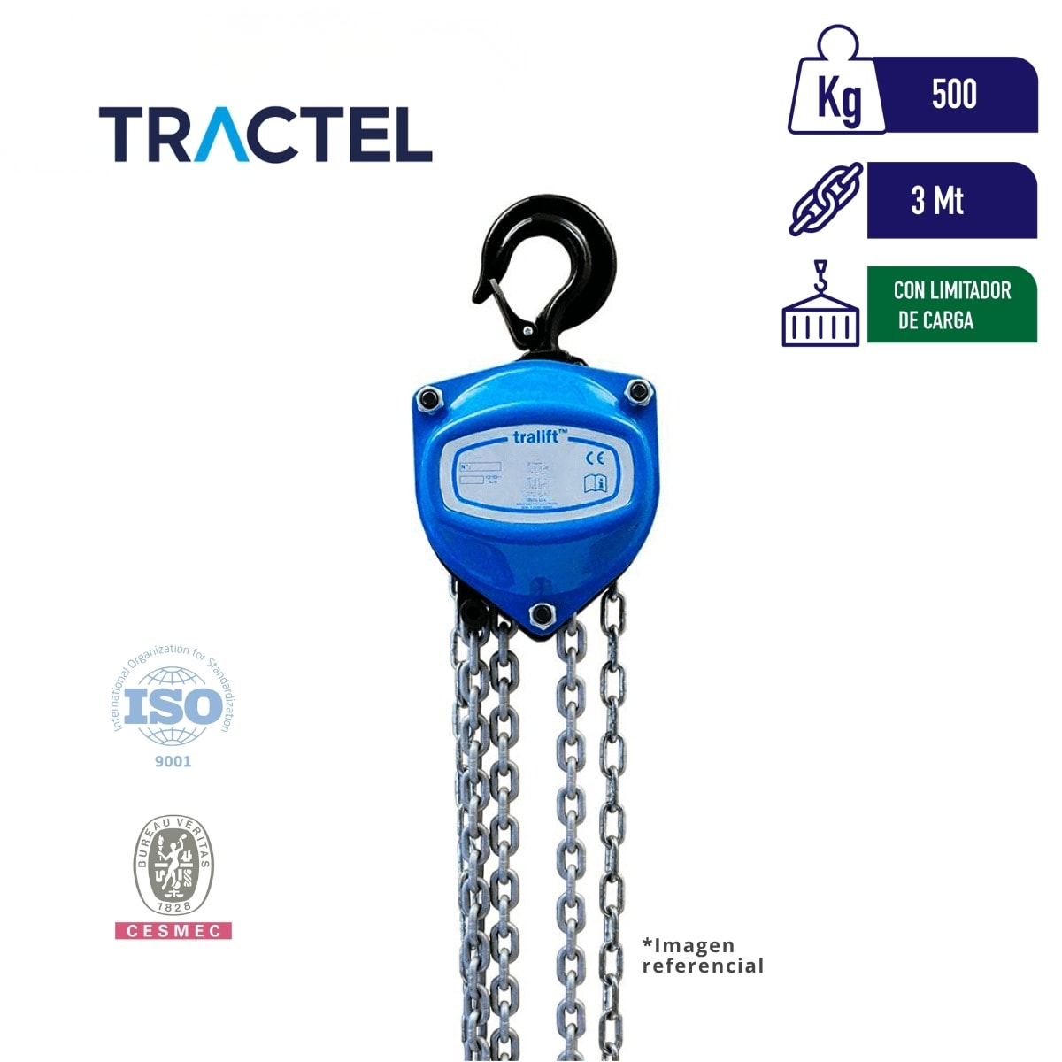 TECLE MANUAL DE CADENA TRALIFT CON LIMITADOR 500Kg 1