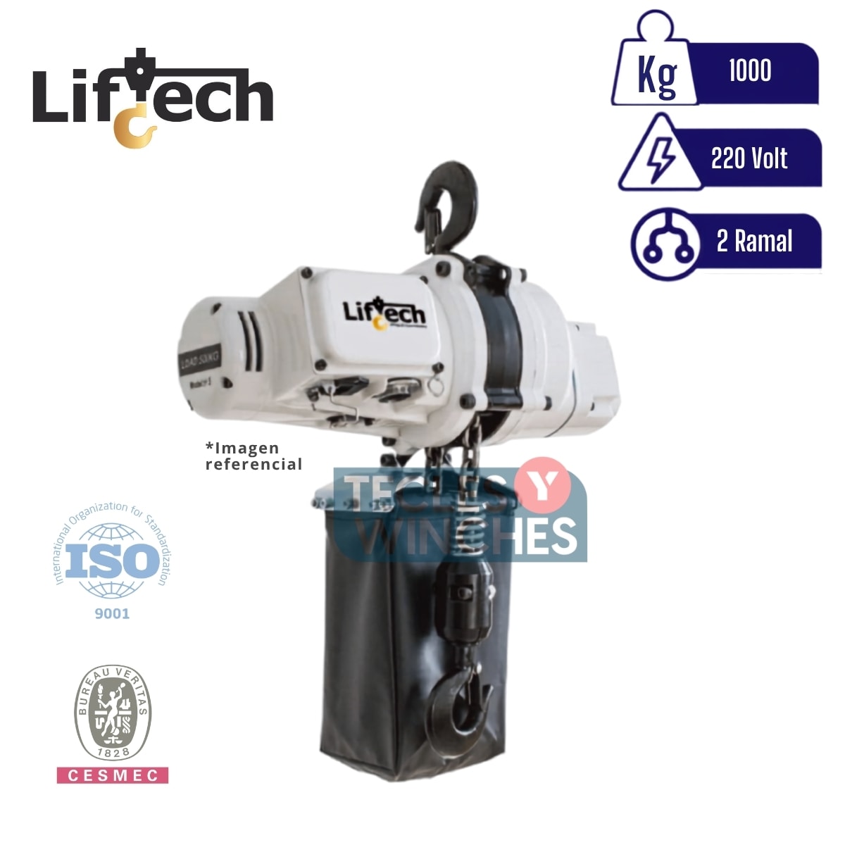 TECLE ELECTRICO AMH 220V 1000Kg,2 Ramal 1 Vel Color blanco 1