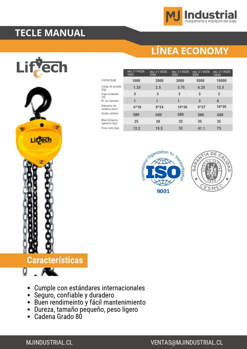 TECLE MANUAL DE CADENA STANDARD 10000Kg2