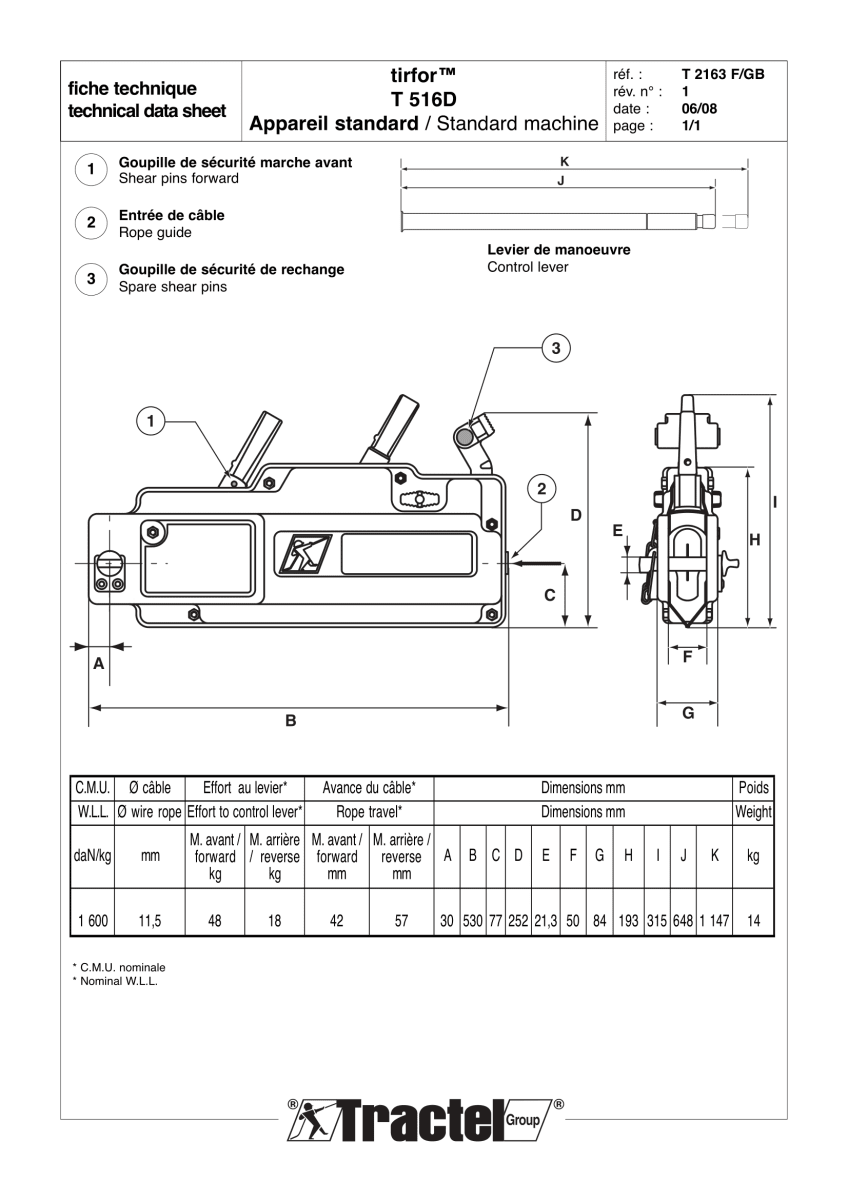 CABRESTANTE MANUAL TIRFOR c/20m TRACTEL 1600Kg2