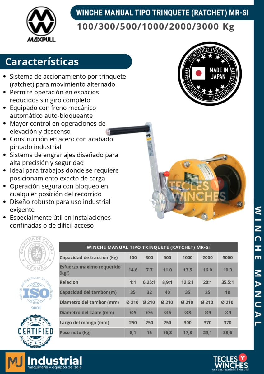 WINCHE MANUAL ACERO PINTADO/RACHET MR-SI 3000KG2
