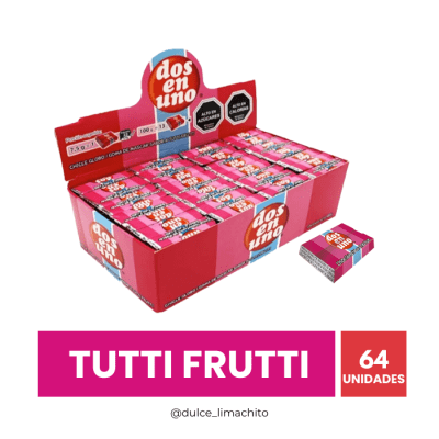 CHICLE DOS EN UNO TUTTI FRUTI CAJA 64 UNIDADES1