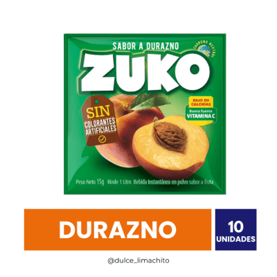 JUGO ZUKO DURAZNO CAJA 10 UNIDADES 20 GR1