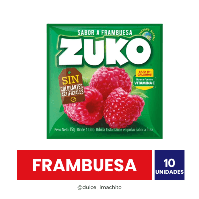 JUGO ZUKO FRAMBUESA CAJA 10 UNIDADES 20 GR1