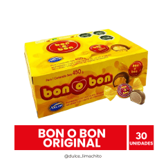 BOMBON BON O BON CHOCOLATE DE LECHE CAJA 30 UNIDADES 450 GR