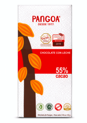 CHOCOLATE C/LECHE, 55% CACAO orgánico - PANGOA - x 50 g.