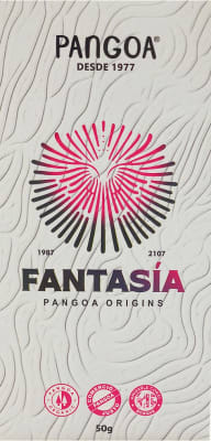 CHOCOLATE blanco con fresa y toques de nibs de cacao FANTASIA 38% CACAO ORGáNICO - PANGOA - x 50 g.