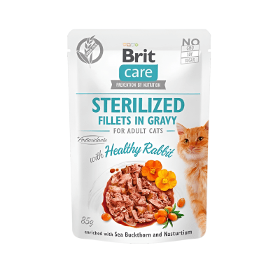 SACHET BRIT CARE STERILIZED FILLETS IN GRAVY WITH HEALTHY RABBIT 85GR