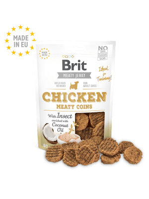 JERKY SNACK BRIT CARE DOG CHICKEN WITH INSECT MEAT COINS 80g