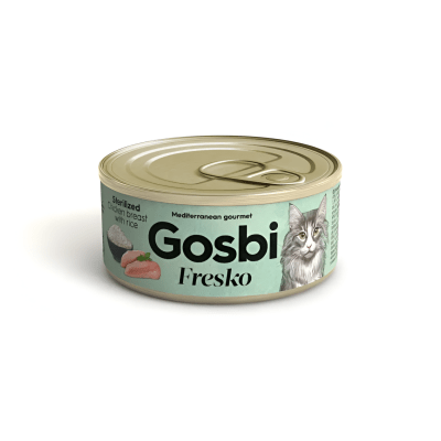 LATA GOSBI CAT FRESKO STERILIZED POLLO Y ARROZ 70 GRS.