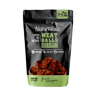 SNACK NATURALISTIC DOG MEAT BALL DUCK APPLE 100GR