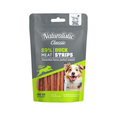 SNACK NATURALISTIC DOG DUCK STRIPS 100GR