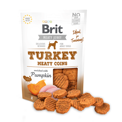SNACK BRIT CARE DOG TURKEY PUMPKIN MEATY COINS 80 GR