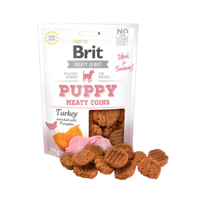 SNACK BRIT CARE DOG PUPPY  TURKEY PUMPKIN MEATY COINS 80 GR