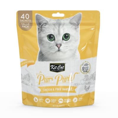 SNACK KIT CAT PURR PUREE CHICKEN Y FIBER HAIRBALL 40UN X 15G1