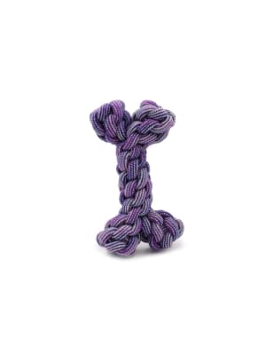JUGUETE HEY! PERRO CUERDA HUESO MORADA 18X10 CM