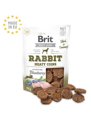 JERKY SNACK BRIT CARE DOG RABBIT MEATY COIN 80 GR