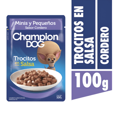 SACHET CHAMPION DOG MINI CORDERO 100 GR TROCITOS EN SALSA1