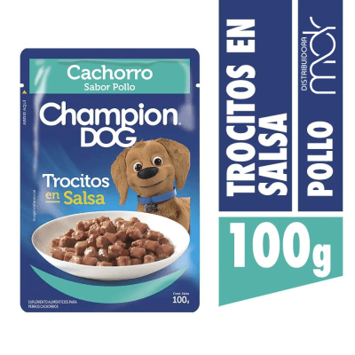 SACHET CHAMPION DOG PUPPY POLLO 100 GR TROCITOS EN SALSA1