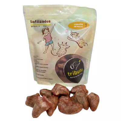SNACK TRIBUTO CRUDO CAT DOG CORAZON DE POLLO 100 GRS