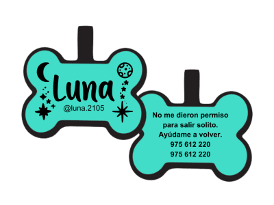 PLACA DE IDENTIFICACIÓN HUESO - LUNAS Y ESTRELLAS